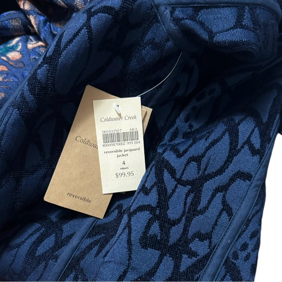 NWT Coldwater Creek Reversible Jacquard Jacket Navy Blue Multicolor Size 4 - Picture 6 of 7